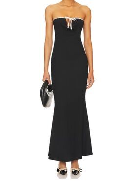 Lioness Black Strapless Maxi Dress with White Tie